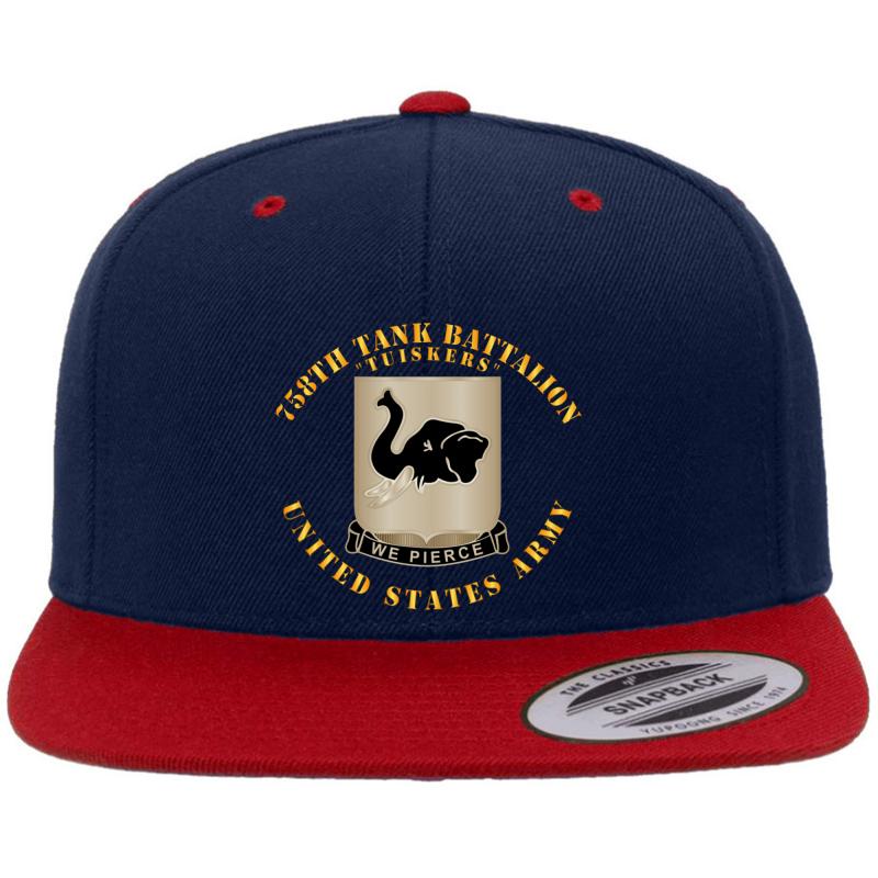 Army - 758Th Tank Battalion - Tuskers - Us Army Premium Flat Bill Snapback Cap  Navy