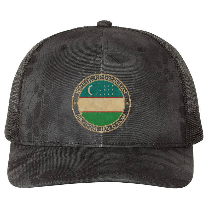 Vintage Republic of Uzbekistan Asia Asian Flag Premium Flat Bill Snapback Caps