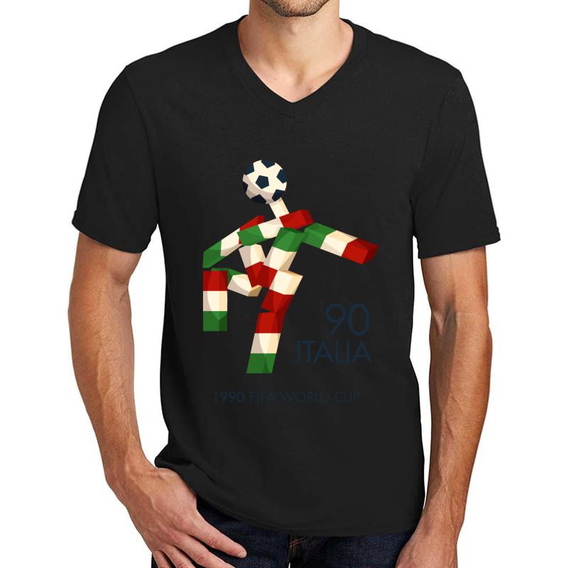 Vintage Football Poster Ciao Italia 90 Mascotte Retro Football 1990 World Cup Unisex V-Neck T-Shirt Men Black