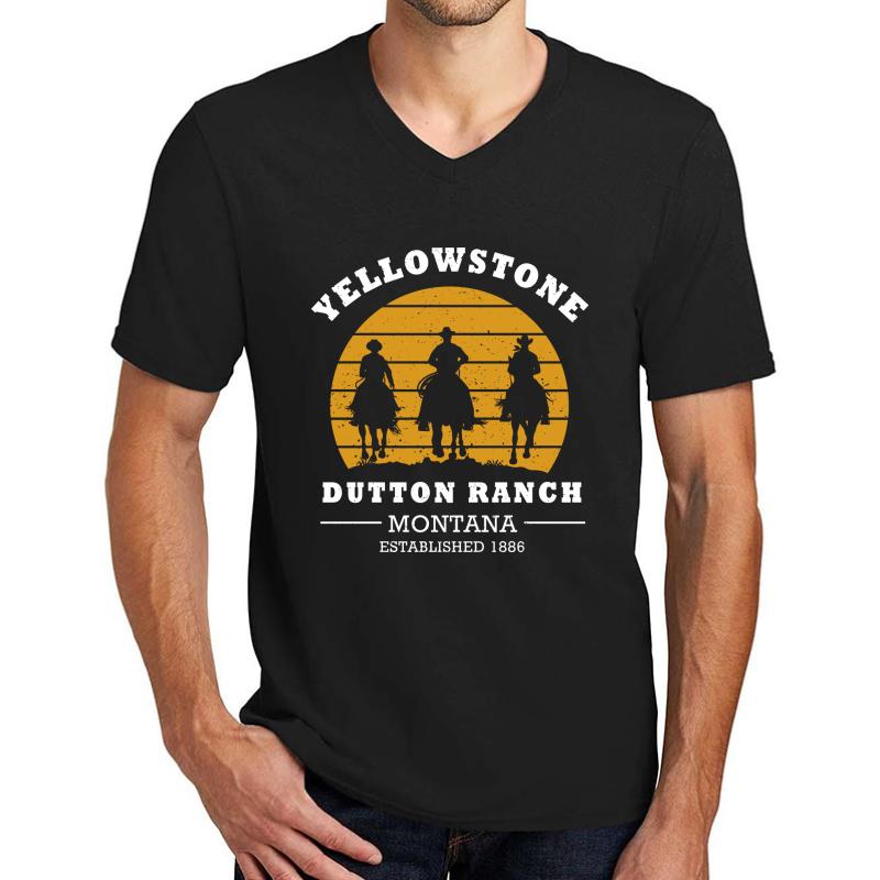 Yellowstone Dutton Ranch Montana Established 1886 Unisex V-Neck T-Shirt Men Black