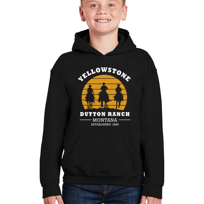 Yellowstone Dutton Ranch Montana Established 1886 Youth Hooded Sweatshirt Boy Black