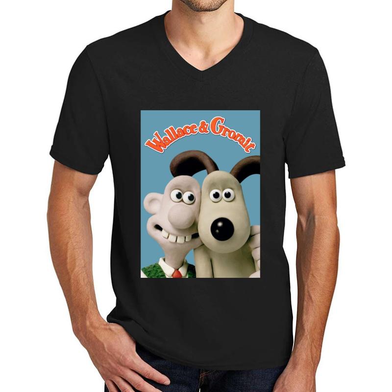 Wallace And Gromit Unisex V-Neck T-Shirt Men Black