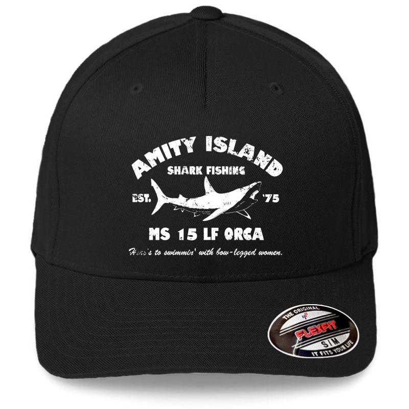 Amity Island Shark Fishing Est - 1975 Flexfit Baseball Cap  Black