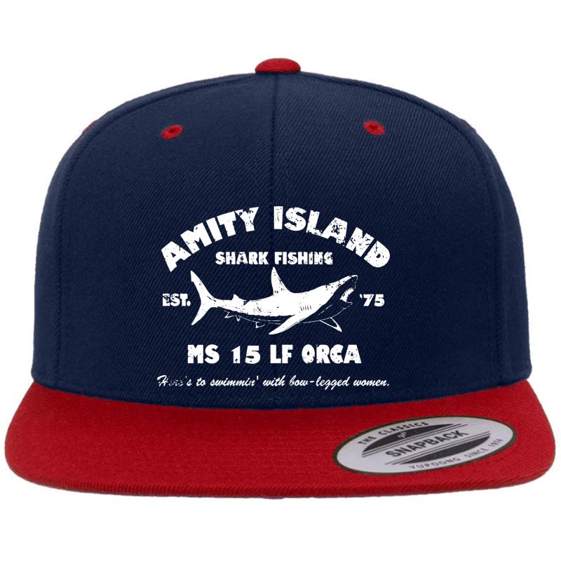 Amity Island Shark Fishing Est - 1975 Premium Flat Bill Snapback Cap  Navy