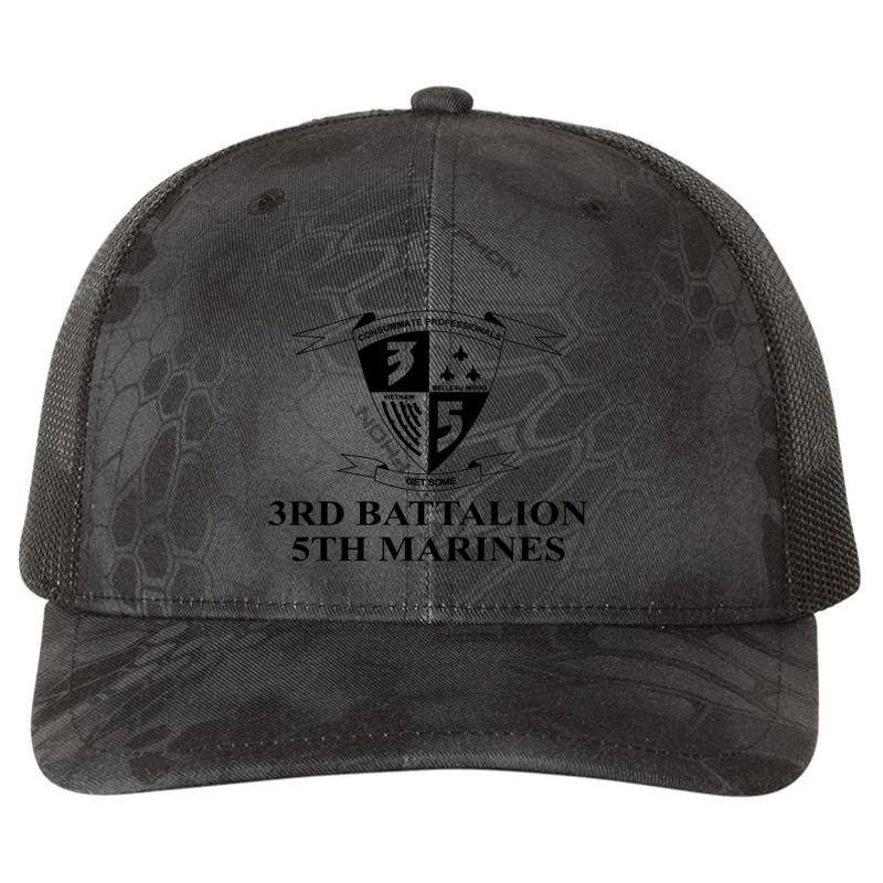 3Rd Battalion 5Th Marines Full Color Veteran  Richardson Premium Trucker Snapback Cap  Kryptek Typhon Black