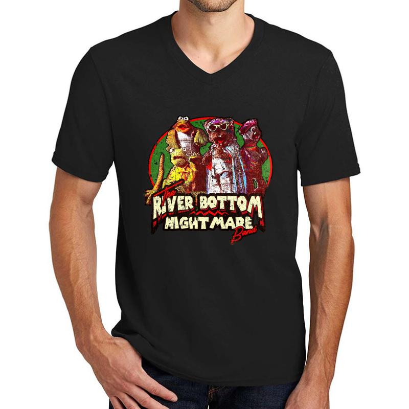 Vintage River Bottom Nightmare Band Unisex V-Neck T-Shirt Men Black