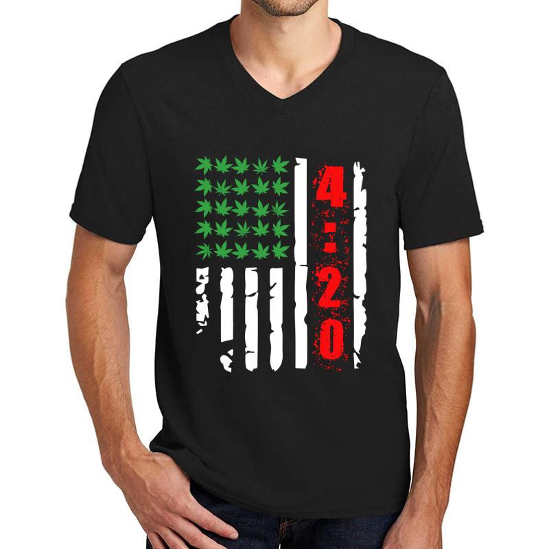 Usa Weed Flag Unisex V-Neck T-Shirt Men Black