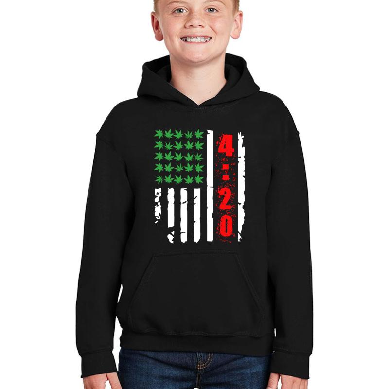 Usa Weed Flag Youth Hooded Sweatshirt Boy Black