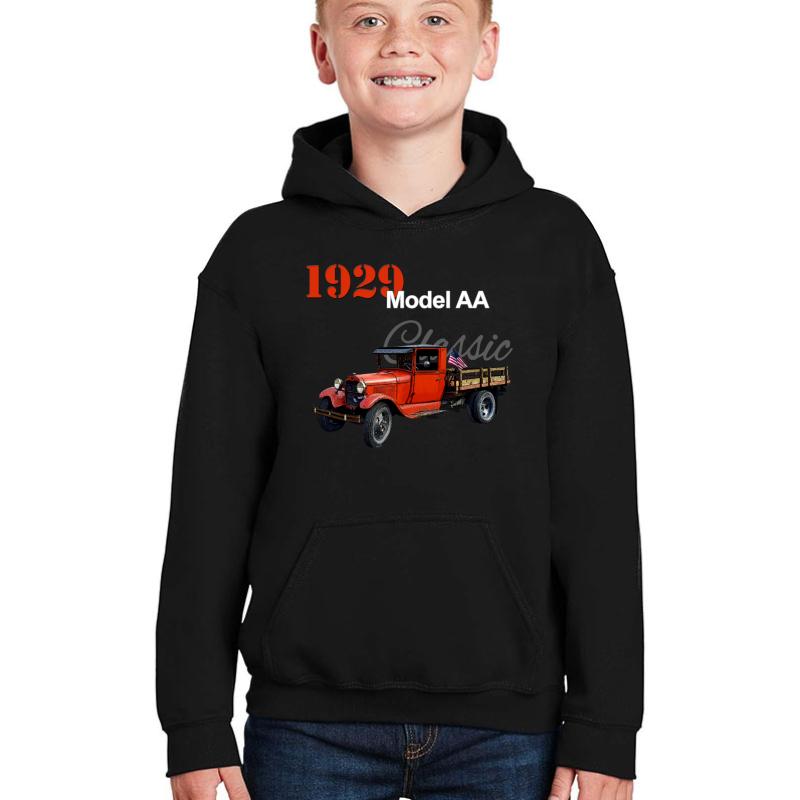 1929 Model Aa Truck - Vintage Pickup Youth Hooded Sweatshirt Boy Black