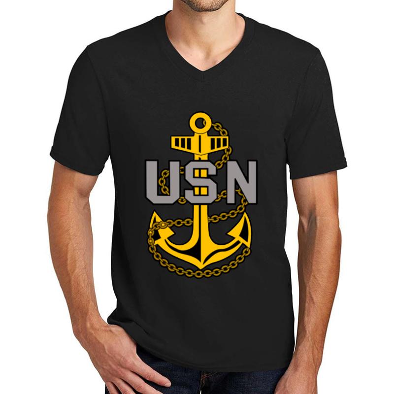 United State Navy Chief's Anchor Unisex V-Neck T-Shirt Men Black