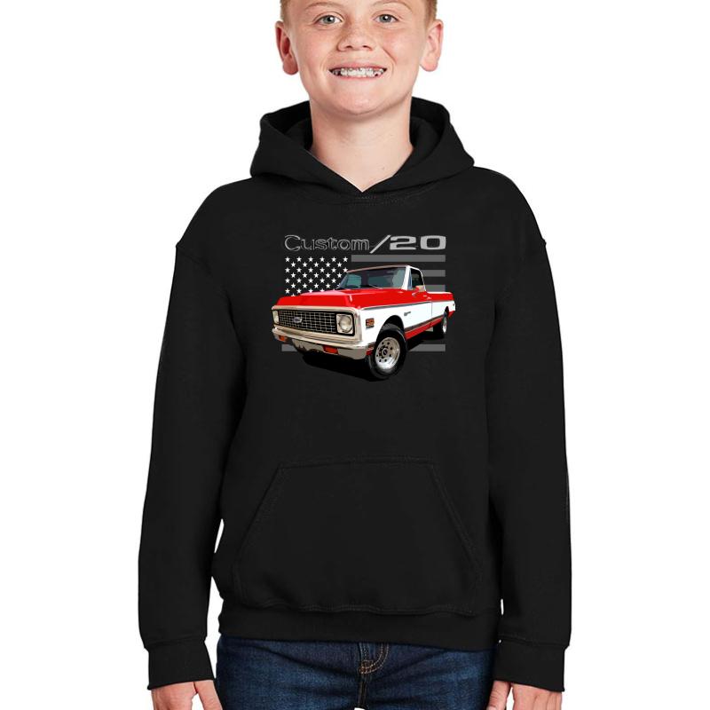 1972 Chevy C20 Youth Hooded Sweatshirt Boy Black