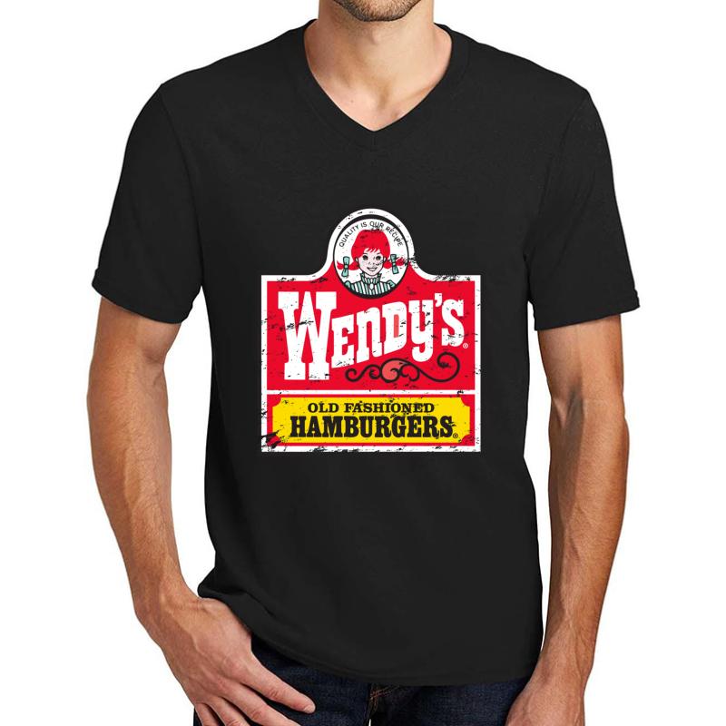 Wendy's Logo Vintage Design Unisex V-Neck T-Shirt Men Black