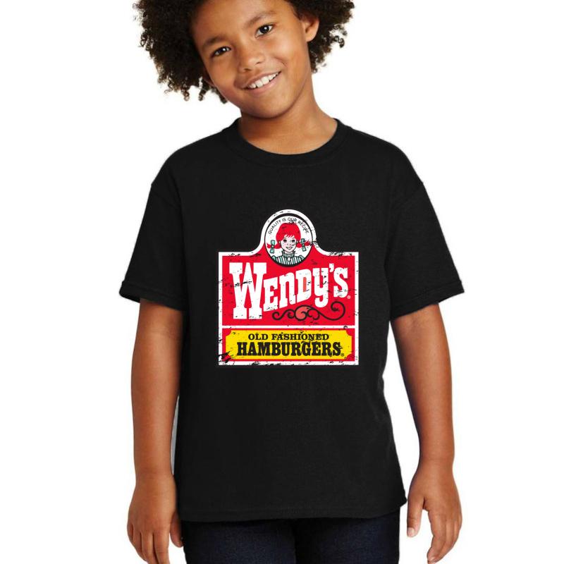 Wendy's Logo Vintage Design Youth T-Shirt Boy Black