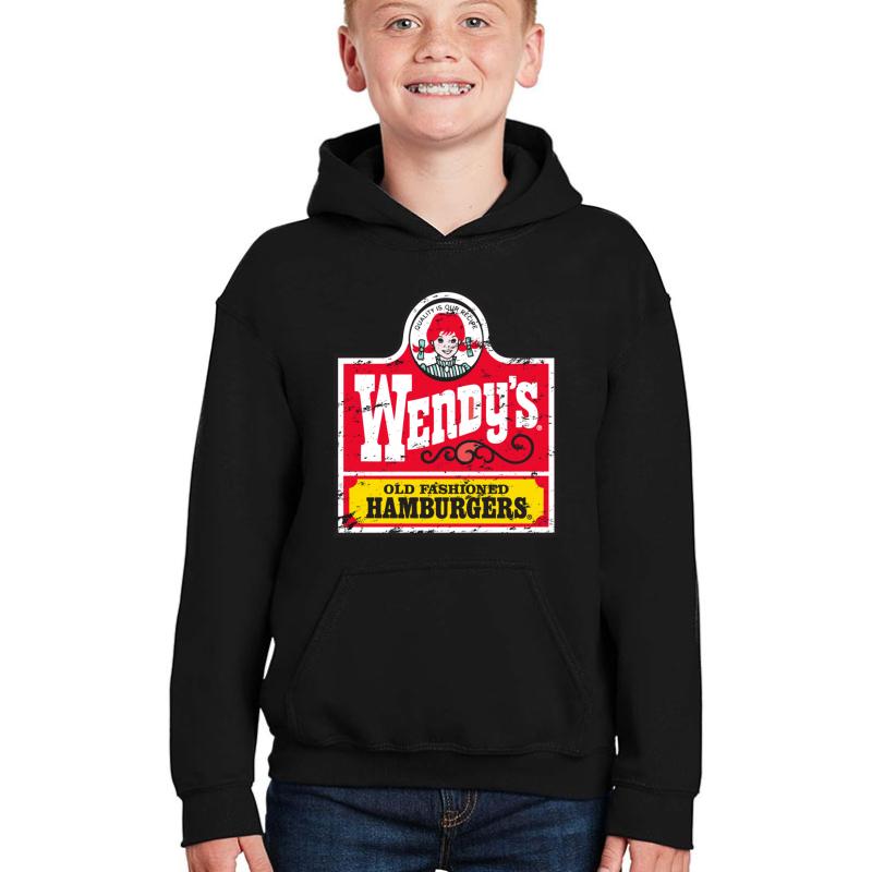 Wendy's Logo Vintage Design Youth Hooded Sweatshirt Boy Black