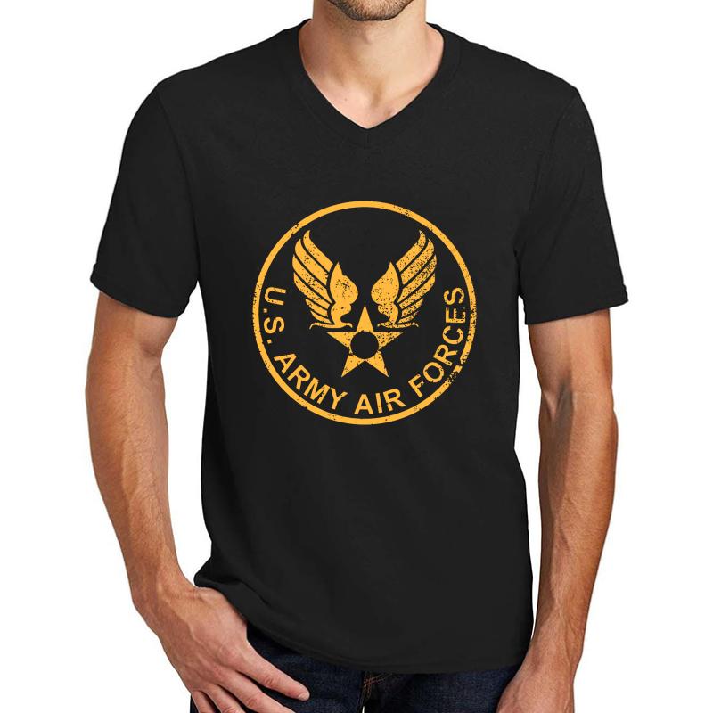 Ww2 Us Army Air Forces Distressed  Unisex V-Neck T-Shirt Men Black