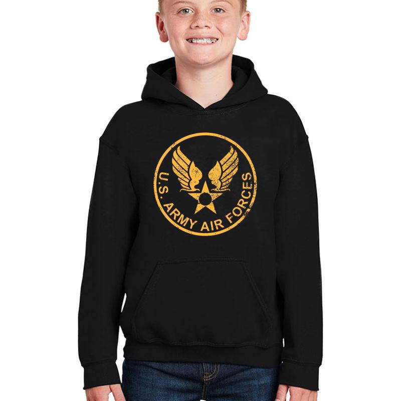 Ww2 Us Army Air Forces Distressed  Youth Hooded Sweatshirt Boy Black