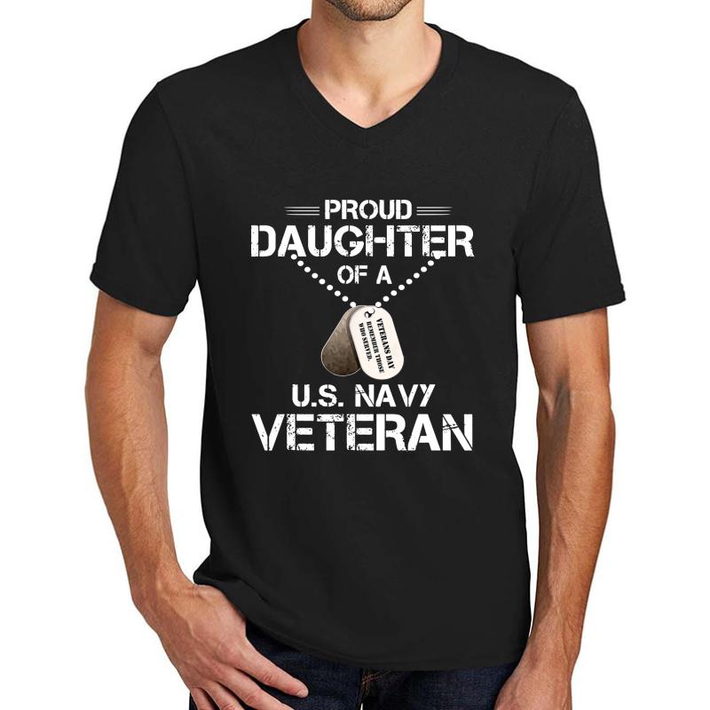 Veteran's Daughter Us Navy Proud T Shirts U.S. Navy Shirt Unisex V-Neck T-Shirt Men Black