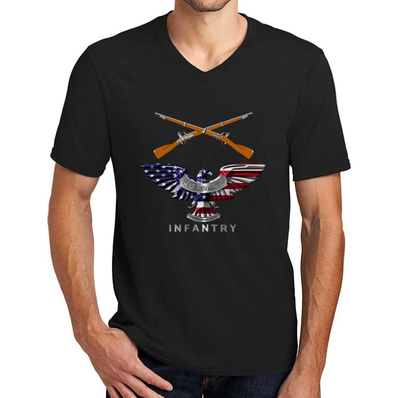 Army Infantry Veteran Soldier Customized Eagle Unisex V-Neck T-Shirt Men Black