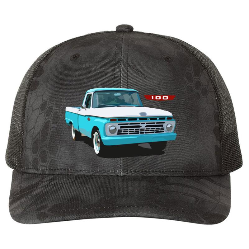 1966 Ford F100 Truck Richardson Premium Trucker Snapback Cap  Kryptek Typhon Black