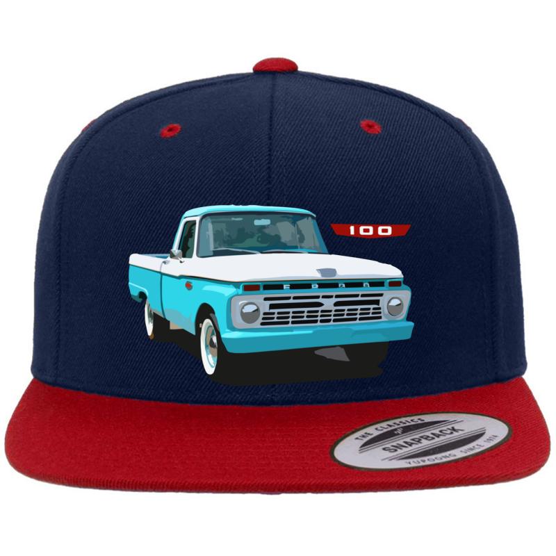 1966 Ford F100 Truck Premium Flat Bill Snapback Cap  Navy