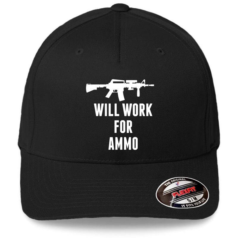 Will Work For Ammo - Funny 2Nd Amendment Gun  Flexfit Baseball Cap  Black