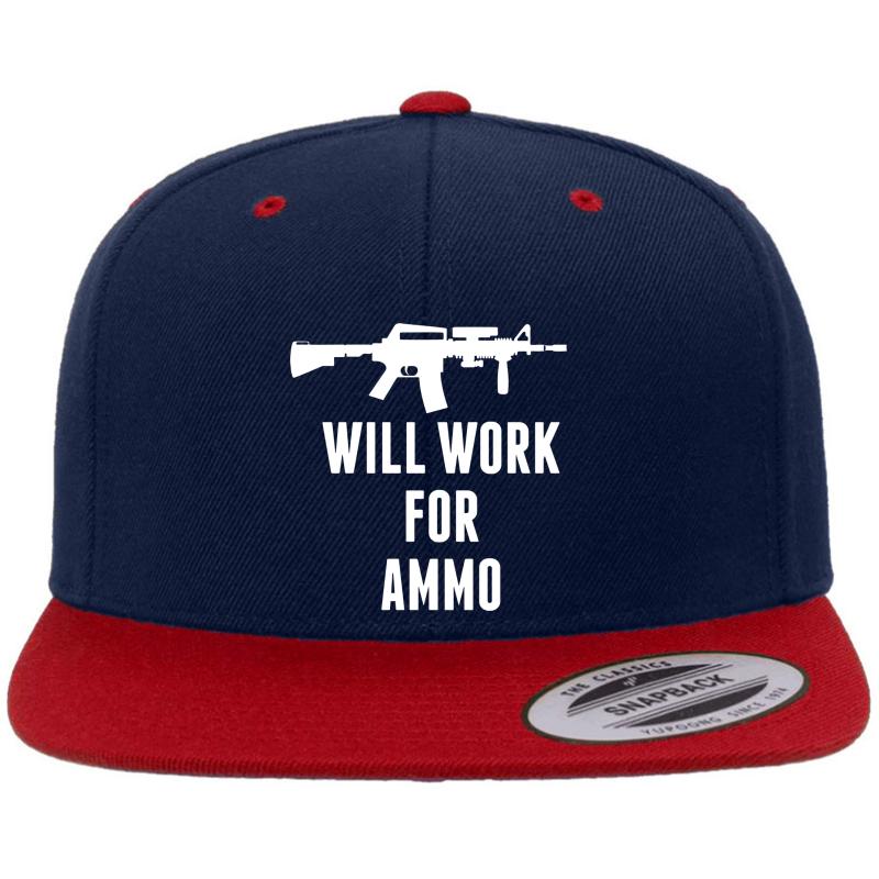 Will Work For Ammo - Funny 2Nd Amendment Gun  Premium Flat Bill Snapback Cap  Navy