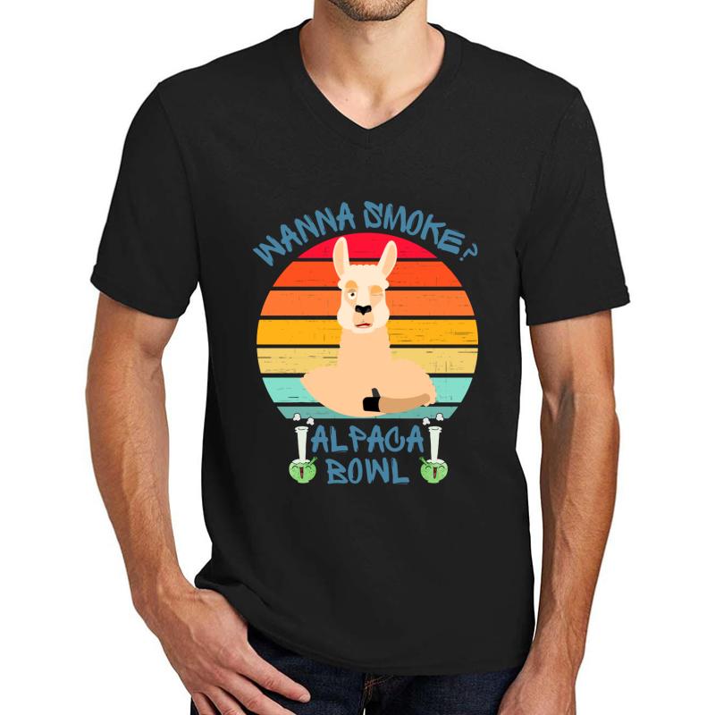 Wanna Smoke Alpaca Bowl Unisex V-Neck T-Shirt Men Black