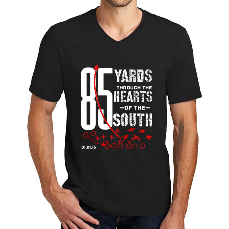 85 Yards Through The Heart Of The South Football Run Unisex V-Neck T-Shirt Men Black