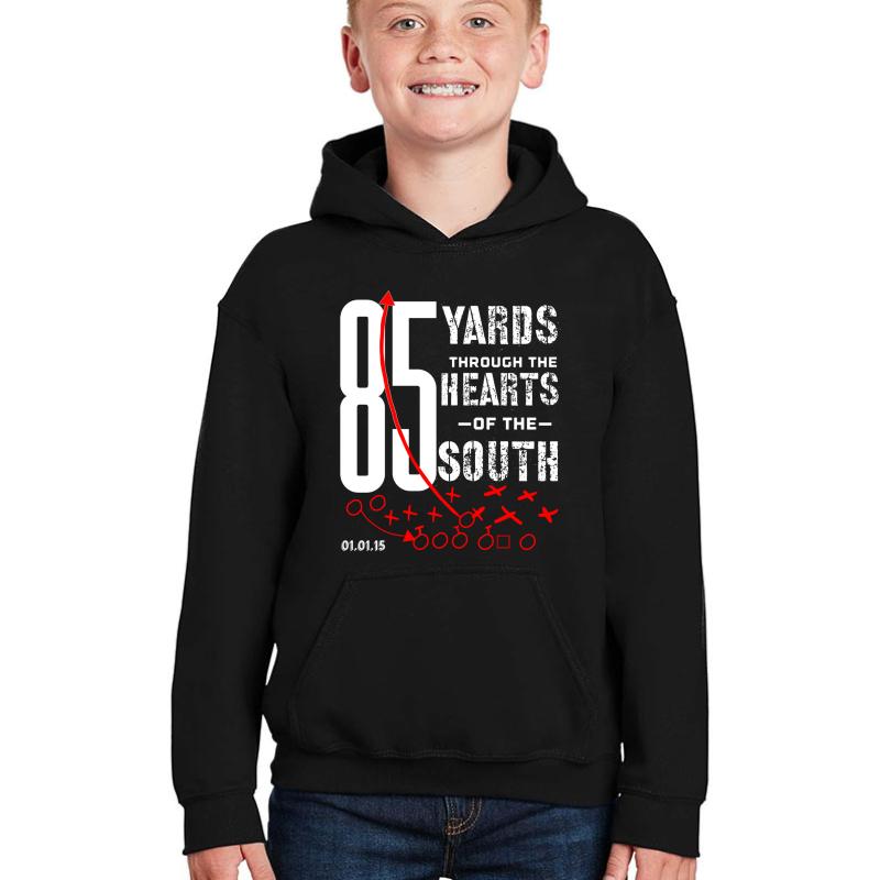 85 Yards Through The Heart Of The South Football Run Youth Hooded Sweatshirt Boy Black