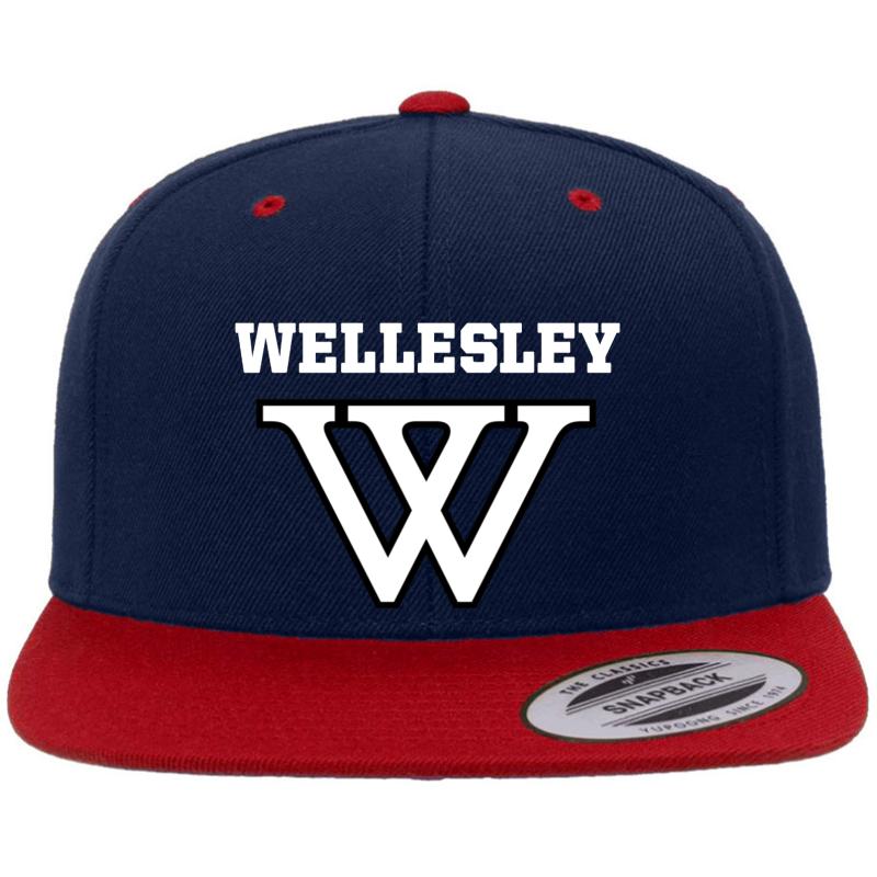 Wellesley College Premium Flat Bill Snapback Cap  Navy