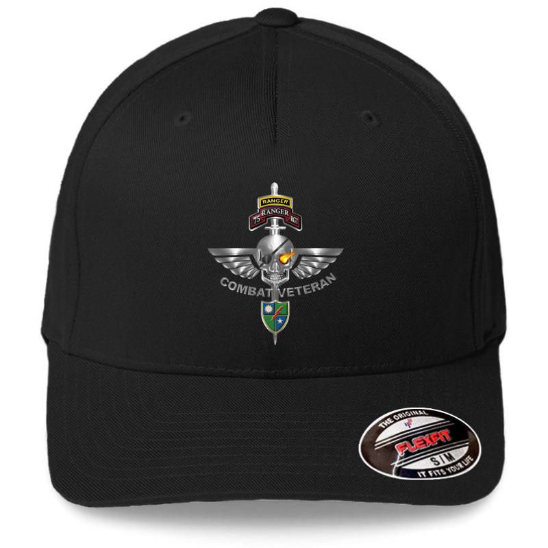 75Th Ranger Regiment Combat Veteran Flexfit Baseball Cap  Black