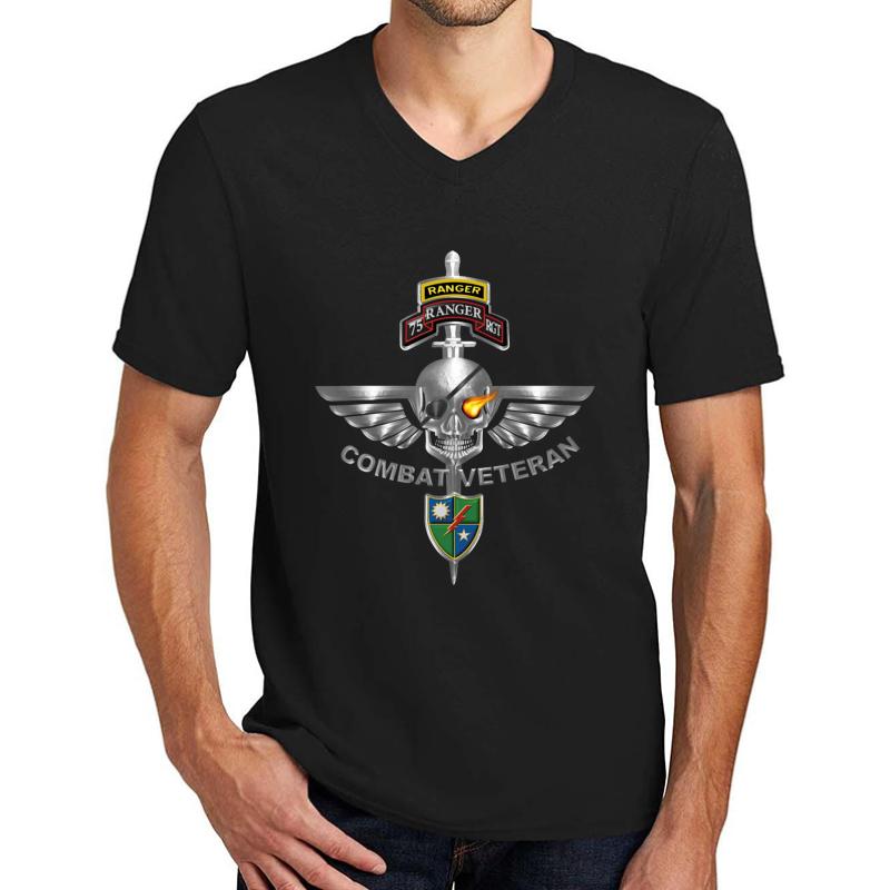 75Th Ranger Regiment Combat Veteran Unisex V-Neck T-Shirt Men Black