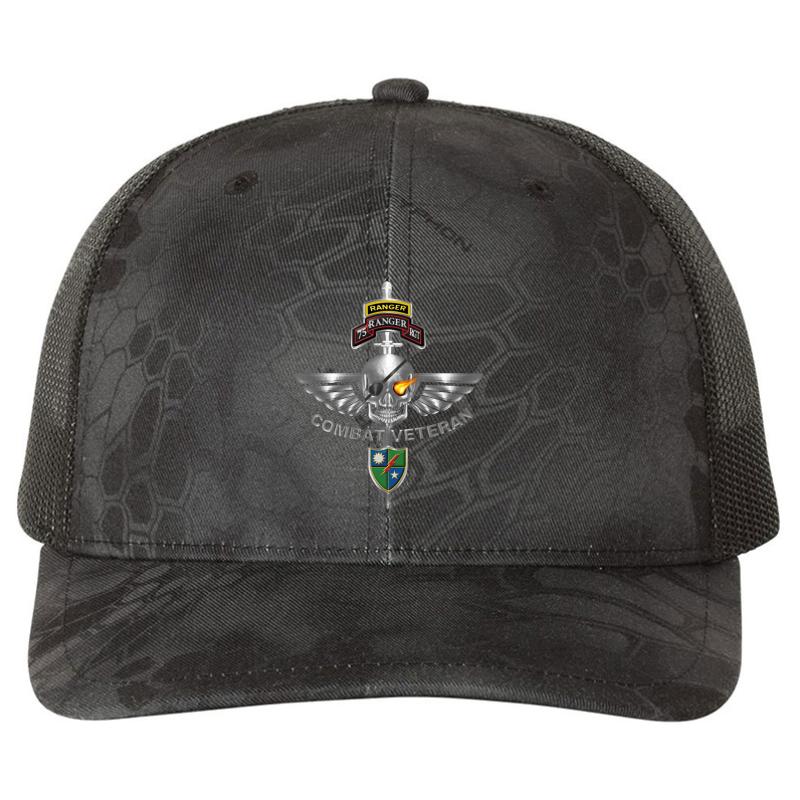 75Th Ranger Regiment Combat Veteran Richardson Premium Trucker Snapback Cap  Kryptek Typhon Black