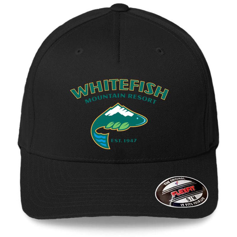 Whitefish Ski Resort Flexfit Baseball Cap  Black