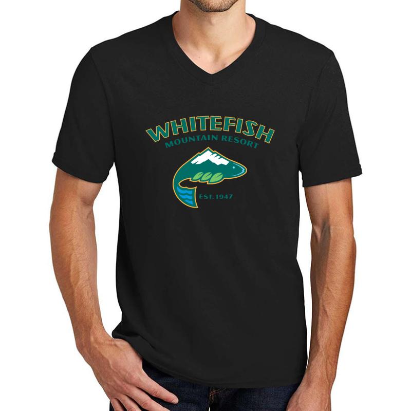 Whitefish Ski Resort Unisex V-Neck T-Shirt Men Black