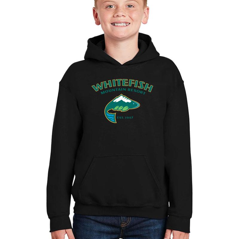 Whitefish Ski Resort Youth Hooded Sweatshirt Boy Black