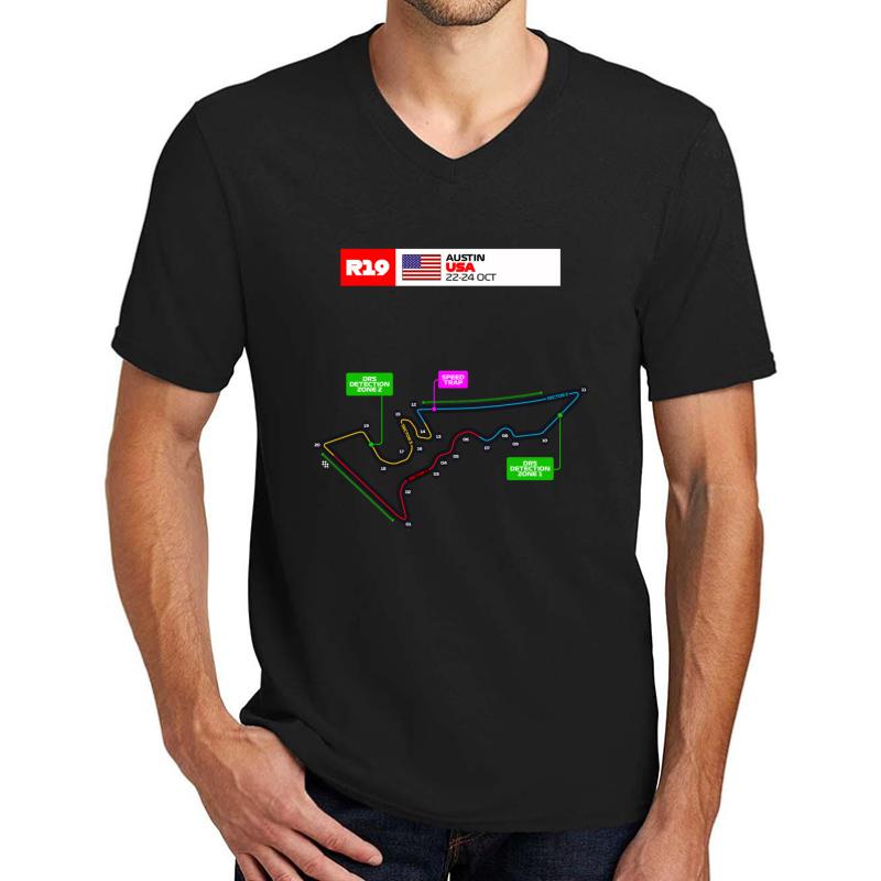 United State Grand Prix Calendar Formula Race Car Circuit Name 2021 Unisex V-Neck T-Shirt Men Black