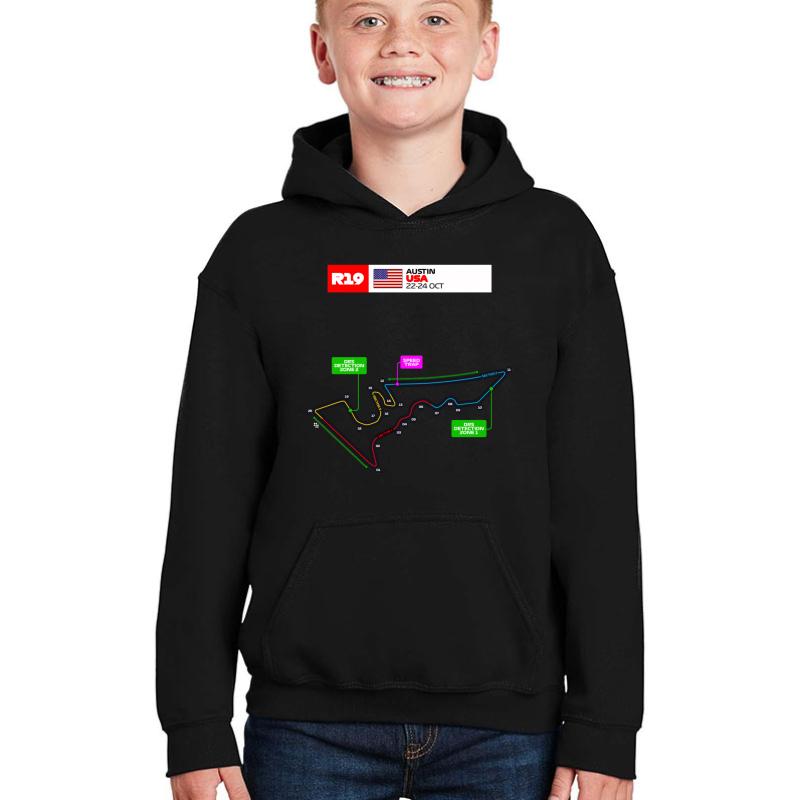 United State Grand Prix Calendar Formula Race Car Circuit Name 2021 Youth Hooded Sweatshirt Boy Black