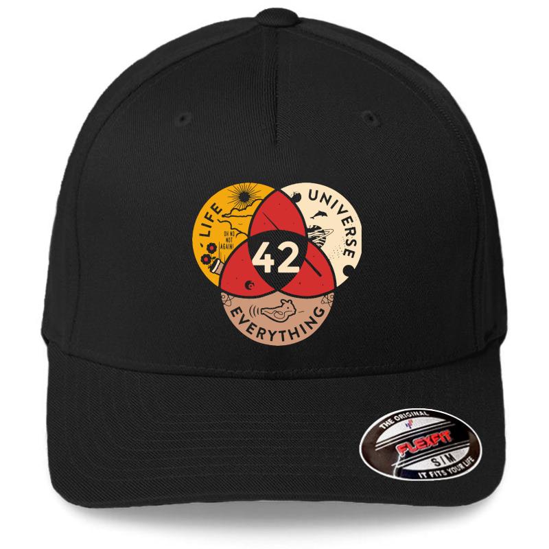 42 Answer To Life Universe And Everything Science Vintage Flexfit Baseball Cap  Black