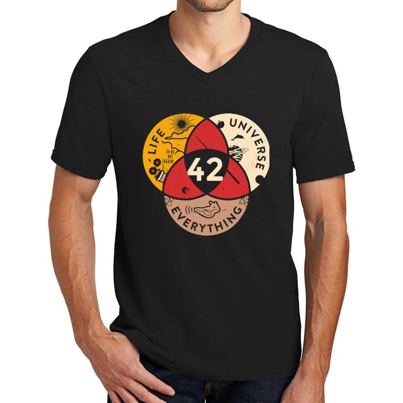 42 Answer To Life Universe And Everything Science Vintage Unisex V-Neck T-Shirt Men Black