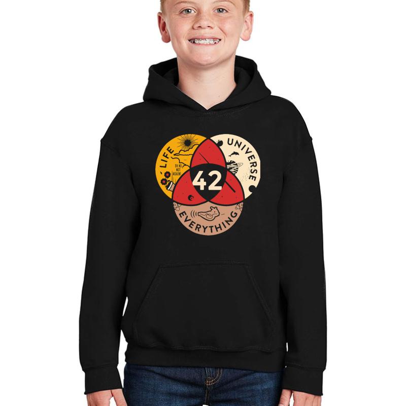 42 Answer To Life Universe And Everything Science Vintage Youth Hooded Sweatshirt Boy Black