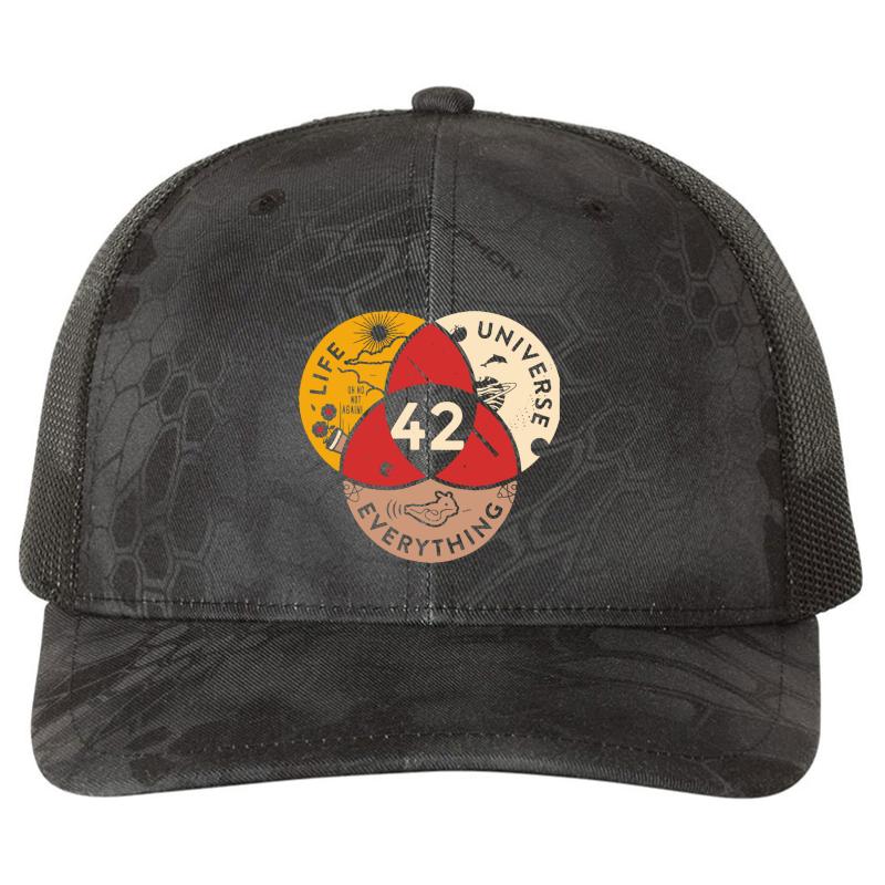 42 Answer To Life Universe And Everything Science Vintage Richardson Premium Trucker Snapback Cap  Kryptek Typhon Black