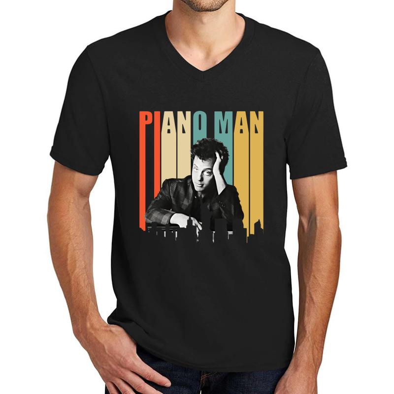 Vintage Billy Joel Piano Man New York Retro Skyline City Unisex V-Neck T-Shirt Men Black