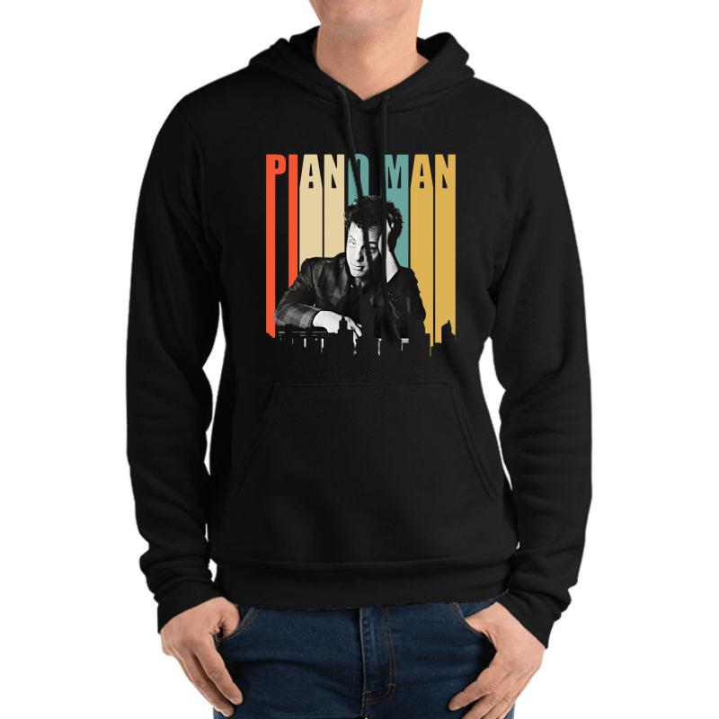 Vintage Billy Joel Piano Man New York Retro Skyline City Unisex Hooded Sweatshirt Men Black