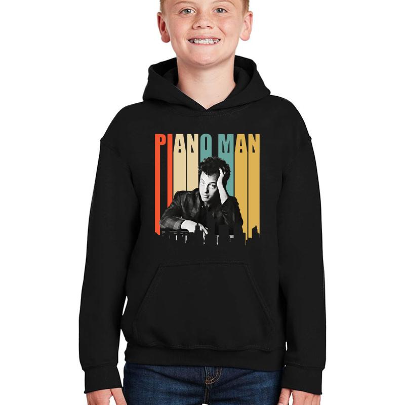 Vintage Billy Joel Piano Man New York Retro Skyline City Youth Hooded Sweatshirt Boy Black