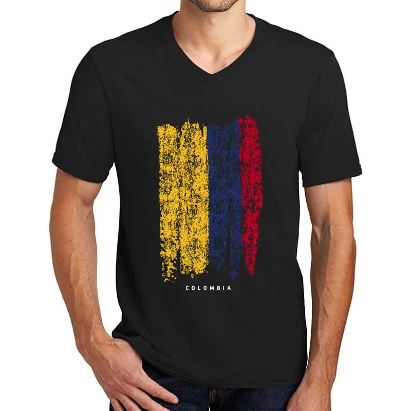 Vintage Colombia Flag Retro Colombian Flag Unisex V-Neck T-Shirt Men Black