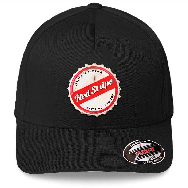 Red Stripe Bottle Cap Premium Flat Bill Snapback Caps
