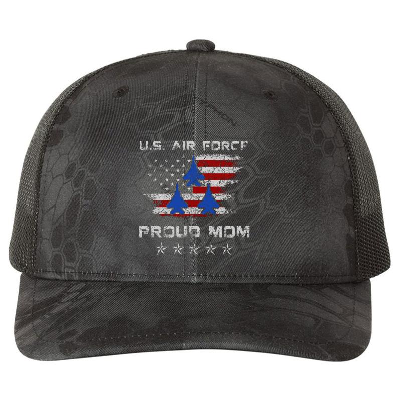 Womens Pride Military Family - Proud Mom Air Force Gifts Richardson Premium Trucker Snapback Cap  Kryptek Typhon Black