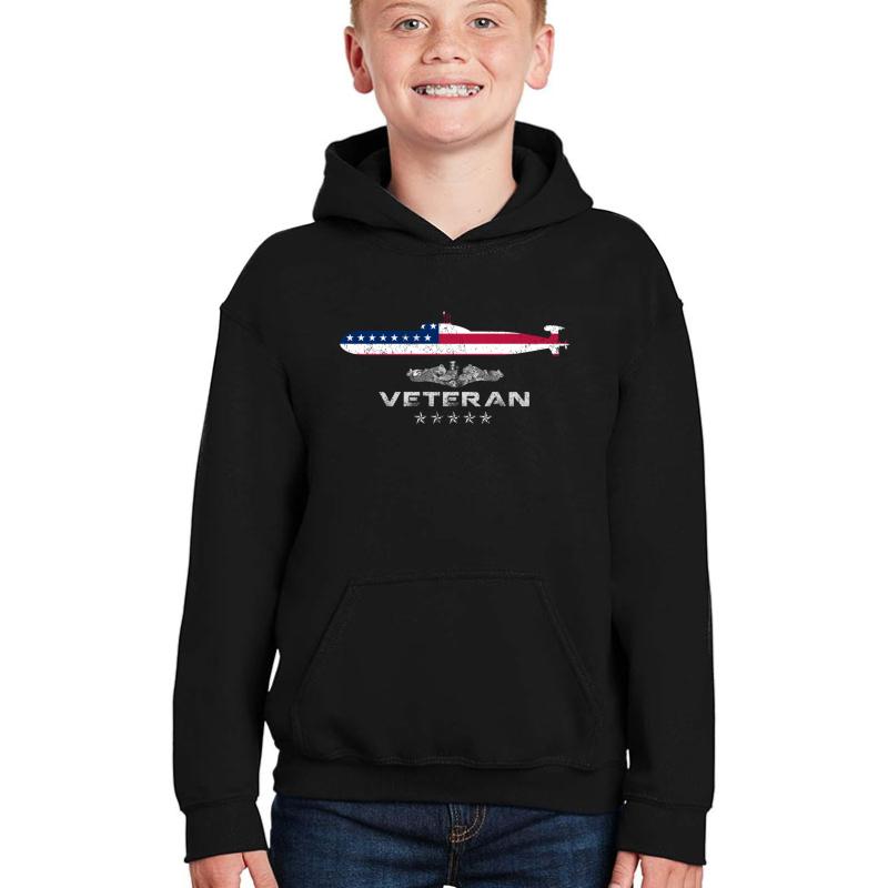 Us Navy Submarine Veteran Usa Flag Vintage Submariner Gift - Veteran Day Gfit Youth Hooded Sweatshirt Boy Black