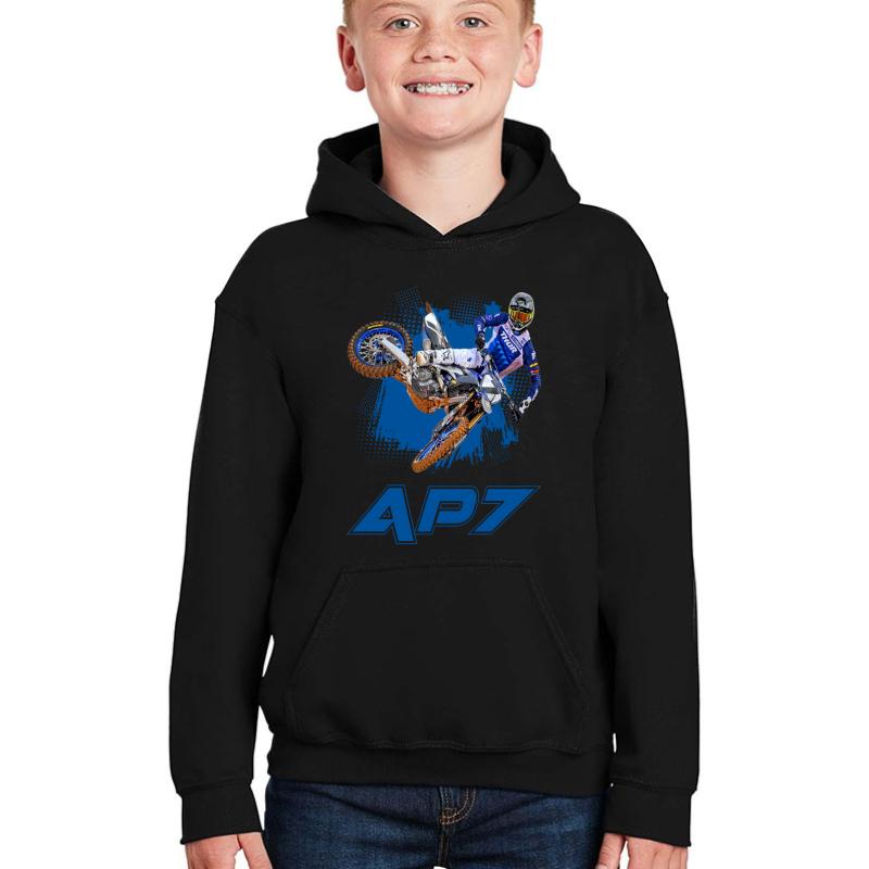 Aaron Ap7 Plessinger Motocross Dirt Bike Champion 7 Gift Design 2021 2022 Youth Hooded Sweatshirt Boy Black